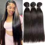 Straight Human Hair Bundles Brazilian Virgin Hair Weave 3 Bundles Silky Straight 12A Grade Unprocessed Human Hair Extensions Natural Black (20 22 24 Inch, Straight Bundles Human Hair)