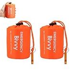 2 Pcs Survival Bag, Bivvy Bag, Emergency Bivvy Bag, Emergency Blanket with Whistles Waterproof Survival Sleeping Bag Portable Sack Reusable for Outdoor Camping Hiking (Orange)