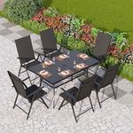 PHI VILLA 7 Piece Patio Dining Set with Outdoor Table and Chairs, Outdoor Dining Table Set for 6 with Adjustable Foldable Patio Chairs & Metal Steel Table for Garden, Black