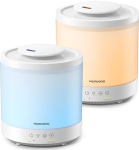 Homvana Small Humidifiers for Bedroom - 2 Packs 1.8L Cool Mist Top Fill Humidifier for Baby Nursery, Essential Oil Diffuser, 3 in 1 for Home Plants Offices and Grow Tents, 7 Color Lights, Ultrasonic