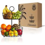 2 Tier Fruit Basket – Regal Trunk & Co. Wire Fruit Bowl or Produce Holder | Two Tier Fruit Basket Stand for Storing & Organizing Vegetables, Eggs, etc | Fruit Basket for Counter or Hanging