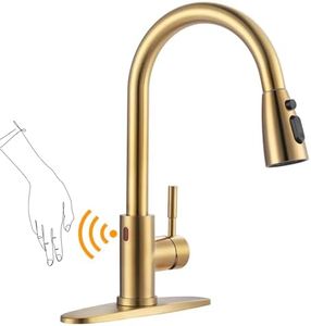 Touchless Kitchen Faucet Stainless Steel: WOWOW Smart Motion Sensor Kitchen Sink Faucet with Sprayer, Automatic Hand-Free Brushed Gold Kitchen Faucet for Sink 1 or 3 Hole