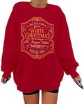 KIMSOONG Oversized White Christmas Sweatshirt Women Christmas Tree Sweater Xmas Crewneck Graphic Shirts Pullover Top