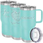 Personalized Tumblers with handle, Splash Proof Lid, Your Text Engraved in USA Customized Cups, Stainless Steel Vacuum Insulated Coffee Mugs, Mother's Day Gifts for Grandma by iProductsUS (Teal 20oz)