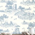 WENMER Toile Peel and Stick Wallpaper 17.7” X 118” Blue and White Wallpaper Blue Contact Paper Removable Vintage Chinoiserie Wallpaper French Wallpaper for Bedroom Living Room