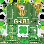 161 PCS Football Party Decorations Football party supplies Football Theme Tableware Set Supplies Football Theme Table cover Happy Birthday backdrop Favors Sports Theme for 20 Guests (Soccer-BJB)