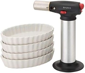 BonJour Chef's Tools Butane Crème Brûlée Torch and Porcelain Ramekin Set, 5-Piece, Stainless Steel, One Size - 53489