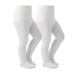 Marchare Baby Girls Tights Thick Cable Knit Solid Seamless Leggings Winter Warm Stockings For Toddler Girls White 2 Pack 8-10 Years