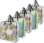 VENO Over-Sized Clear Storage Bag W/Strong Handles and Zippers for College Carrying, Moving, Christmas Decorations Storage, Under The Bed Storage, Garage Organizer, Made of Recycled Material (5-Pack)