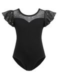 Zaclotre Girls Ruffle Sleeve Ballet Leotards Toddler Mesh Dance Leotard Sparkly Gymnastics Outfits Black