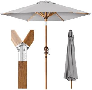 Best Choice Products 10ft Market Umbrella, Outdoor Sun Shade for Backyard, Deck, Poolside, Table w/Woodgrain Pattern, Easy Tilt & Crank - Fog Gray