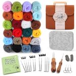 24 Colors Needle Felting Kit, Wool Roving with Felting Needles Kits for Beginners, Needle Felting Starter Kit with Mat Tools Supplies with Storage Bag for Diy Crafting