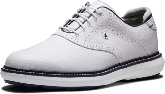 FootJoy Men’s Spikeless Golf Shoes, White/Navy – Wide Fit, Size 9 UK