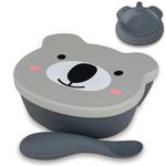 TUM TUM Baby & Toddler Stay Put Suction Bowl with Lid & Spoon, Stay Put Silicone Weaning Bowl & Spoon, First Feeding, Baby Led Weaning, 6m+, Kev Koala, Grey