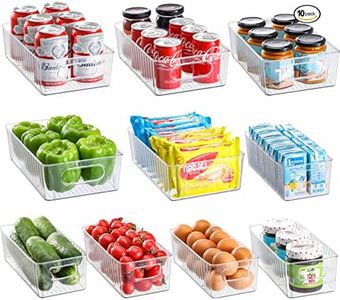 HNNJCK Set Of 10 Refrigerator Organizer Bins, Pantry Fridge Organizers and Storage Bins, Clear Plastic Food Storage Bins for Pantry, Freezer, Kitchen, Cabinets, Fridge - BPA Free