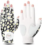 FINGER TEN Golf Gloves Women Left Right Hand Leather with Bling Ball Marker Value Pack, Colored Glove for Right Left Handed Golfer All Weather Grip (Half-Daisy, Small, Left)