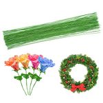 Cinvo Stem Wire Floral Paper Wrapped Wire 14 Inch 22 Gauge Wire for Flower Arrangements DIY Bouquet Handcrafts (100 Counts, Light Green)