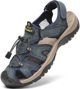 FLARUT Men's Sport Sandals Outdoor Hiking Sandals Closed Toe Leather Athletic Lightweight Trail Walking Fishing Sandals Water Shoes (E-Blue,45)