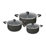 NIRLEP Sakhi 6 Pieces Gift Set with 3 Casseroles Set with 3 Glass Lid| Induction Cookware Set| 5-Layer PFOA Free Coating| Non Stick Cookware Set | Black