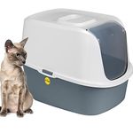 CAT CENTRE Litter Tray Hooded Dark Grey Toilet Charcoal Filter Extra Deep Anti-Spillage Kittens Cats Enclosed Box Pan Loo Filter Flap Door Detachable Rim Rounded Corners Safe Durable