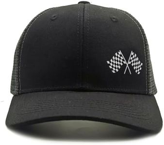 Jumsky Race Hats for Men Women,Racing Baseball Caps, Gift for Race Car Fans, Adjustable Flag Embroidered Trucker Hat Black