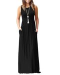 AUSELILY Maxi Dresses for Women UK Sleeveless Maxi Dress Loose Long Dresses with Pockets Black XL