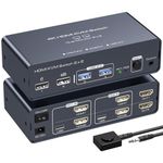 VEDINDUST KVM Switch 2 Monitors 2 Computers 4K60HZ KVM Switch Dual Monitor KVM Switch 2 Port For 2 Computers Share 2 Monitors and 4 USB Devices With Desktop Controller-Aluminium