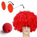 MEISH 3 Pieces Red Afro Clown Suit Afro Wig Round Glasses Sponge Clown Nose Halloween Costume Accessories for Masquerade Ball Party