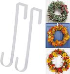 ZningEsxi 30cm Wreath Door Hanger for Front Door Over Hook 2 Pack Metal Hangers Sturdy Home Decorative Christmas Halloween Easter Wreaths Hanging(White)