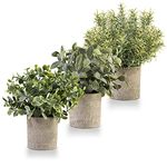 Small Fake Plants, 3Pcs Artificial Hanging Plants in Pulp Pots Indoor Outdoor Potted Faux Greenery for Bedroom Aesthetic Home Kitchen Farmhouse Decor