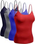 Emmalise Women's Camisole Built in Bra Wireless Fabric Support Short Cami (4Pk Navy, Hgray, Royal, Red, Large)