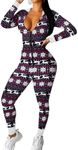 Ekouaer Halloween Onesie Women Sexy Pajamas Zipper Christmas One Piece Bodycon Outfit Jumpsuit Costume XL Black Deer Print