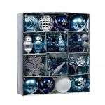 Little Surprise Box Christmas Ball Ornaments Xmas Tree Hanging Decorations Silver & Blue Theme Christmas Balls, 80 pcs Box Set.