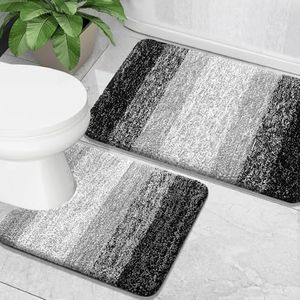 OLANLY Luxury Bathroom Rug Set 2 Piece, Soft Absorbent Microfiber Bath Rugs and U-Shaped Contour Toilet Rug, Non-Slip Bath Carpet, Machine Wash Dry, Bath Mats for Bathroom (30"x20"+24"x20", Black)