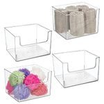 mDesign Bathroom Storage Box — Plastic Storage Box for the Bathroom — Practical Storage for Bathroom Accessories and Cosmetics — Pack of 4 — Clear