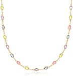 Barzel 18K Gold Plated Oval Multicolor Stone Crystal Necklace for Women - Made In Brazil