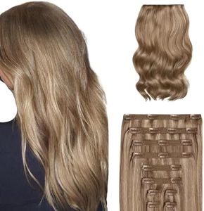 Luxy Hair 20" Dimensional Natural Blonde Thick Classic Clip-In Hair Extensions (220 grams) 100% Remy Human Hair, Thick, Natural,Volume, 10-Piece Set, Blends Easily