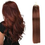 Saisifen Micro Loop Hair Extensions 33# Copper Red Straight Human Hair 50 Strands 1g/Strands Micro Link Hair Extension 24 Inches (60cm)