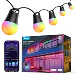 Govee Smart Outdoor String Lights 2, 144ft RGBIC Outdoor Lights with Dimmable Warm White LED Bulbs, 47 Scene Modes for Patio, Backyard, IP65 Waterproof, Works with Alexa, App Control