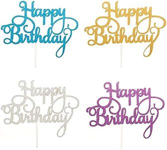 4 Pezzi Decorazioni per Torta, Happy Birthday Cake Topper Glitter per Ragazze Donne Decorazione per Torte di Compleanno, Cupcake Toppers per Bambini Compleanno Forniture per Feste (4 Colori)