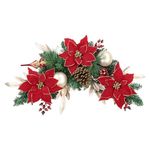 SHACOS 30" Christmas Swag for Front Door Artificial Red Poinsettia Wreath Decoration with Pine Cones Red Berries Christmas Balls Gold Glitter Leaves for Window Wall Fireplace Mantle Holiday Home Decor