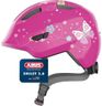 ABUS Kinderhelm Smiley 3.0 - Fahrradhelm mit tiefer Passform, kindergerechten Designs & Platz für einen Zopf - für Mädchen und Jungs - Pink mit Schmetterlings-Muster, Größe M