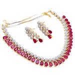 Jewar Mandi Necklace Set Ad Cz Silver Gold Plated Two Tone Gemstone Jewelry for Women & Girls (Red Ruby)