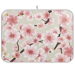 Cherry Blossoms Dish Drying Mat for Kitchen Counter, Drying Mat for Kitchen Counter, Absorbent Polyester Material, Heat-resistant Drying Mat 16 In x 18 In