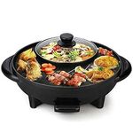 FEELING MALL Multi Functional Electric BBQ Hotpot Non Stick Double Layer Barbecue Grill pan | Korean Style 2 In 1 Multifunctional Nonstick Electric Bbq Raclette Hotpot With Grill Pan (Round Hot Pot)