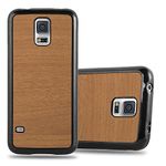 cadorabo Case works with Samsung Galaxy S5 / S5 NEO in WOODEN BROWN - Shockproof and Scratch Resistant TPU Silicone Cover - Ultra Slim Protective Gel Shell Bumper Back Skin