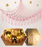 Stuffed Animal Hammock Corner with LED Light - Toy Storage Hammock Plushie Net Hanging Organizer - Pink Room Decor for Teen Girls - Cute Bedroom Aesthetic Nursery Kids Baby Toddler