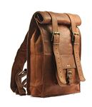 RSN Vintage Handmade Leather Roll on Brown Trendy Backpack Bag for Man and Woman (Sandy Brown)