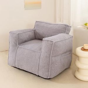 IEVENW Sherpa Giant Bean Bag Chair for Adult, Bean Bag Sofa Couch with Soft Stuffed Memory Foam, Comfy and Lazy Sofa for Dorm, Apartment, Living Room and Bedroom, Grey