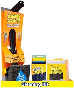 Scrub Daddy BBQ Cleaner Kit - Grill Master Bundle - Bristle Free Grill Brush with Refill + Scour Daddy Steel Grill Sponge - Temperature-Controlled Grill Tools - Cut Through Charred Buildup (4 Count)